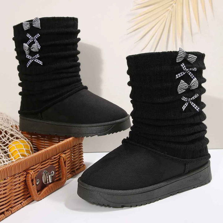 Hildrun | Damen Winterstiefel mit Strickschaft und Schleife - Dark Brown - Image 8