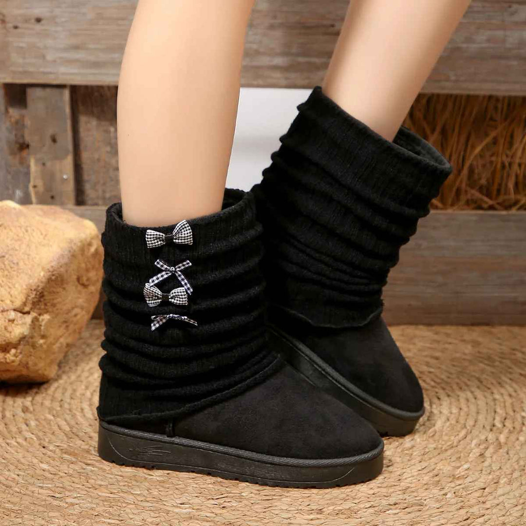 Hildrun | Damen Winterstiefel mit Strickschaft und Schleife - Dark Brown - Image 9