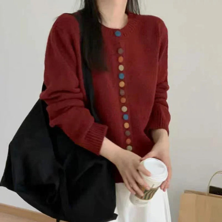 Hildura | Damen Strickjacke mit bunten Knöpfen - Cream - Image 2