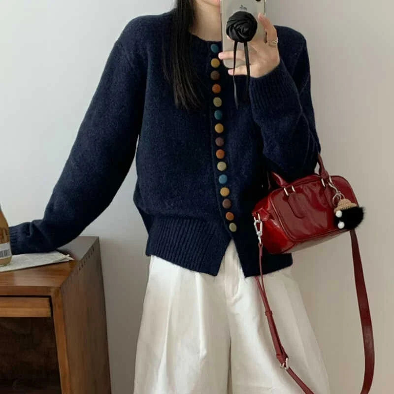 Hildura | Damen Strickjacke mit bunten Knöpfen - Cream - Image 3