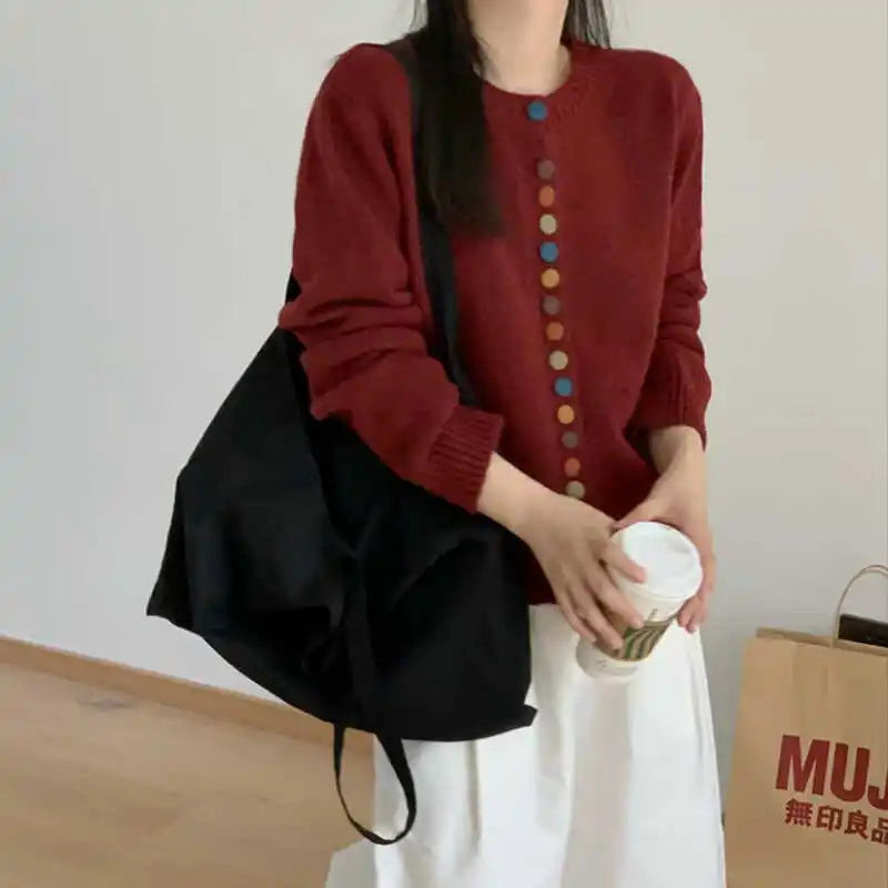 Hildura | Damen Strickjacke mit bunten Knöpfen - Cream - Image 7