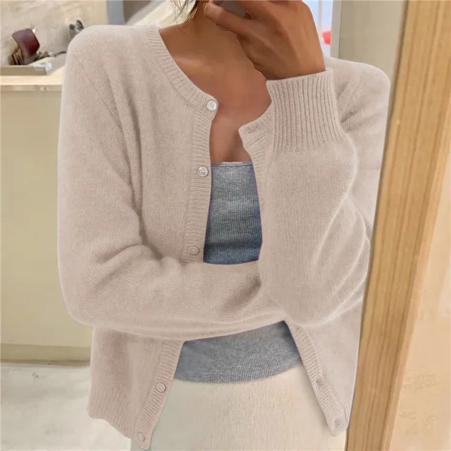 Hildvara | Damen Strickjacke mit Knopfleiste - Grey - Image 3