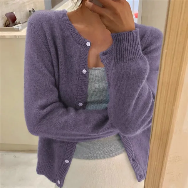 Hildvara | Damen Strickjacke mit Knopfleiste - Grey - Image 4