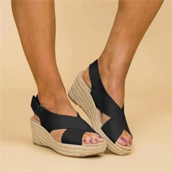 Clara | Damen Keilabsatz Espadrilles mit Kreuzriemen, Sommersandalen