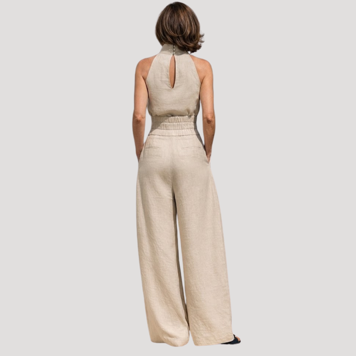 Ilaria | Damen Zweiteiler Rollkragen Oberteil Weite Hose Set - Beige - Image 2