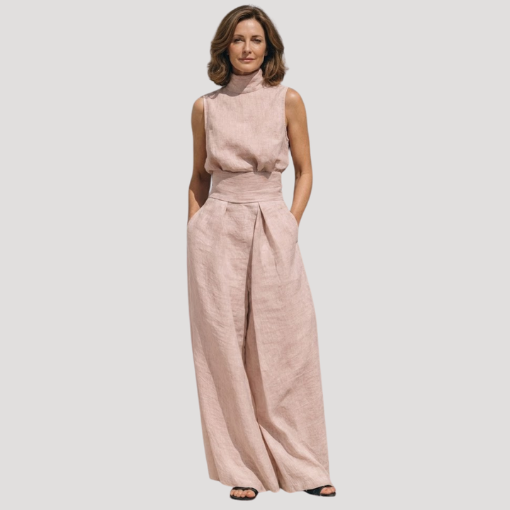 Ilaria | Damen Zweiteiler Rollkragen Oberteil Weite Hose Set - Beige - Image 5