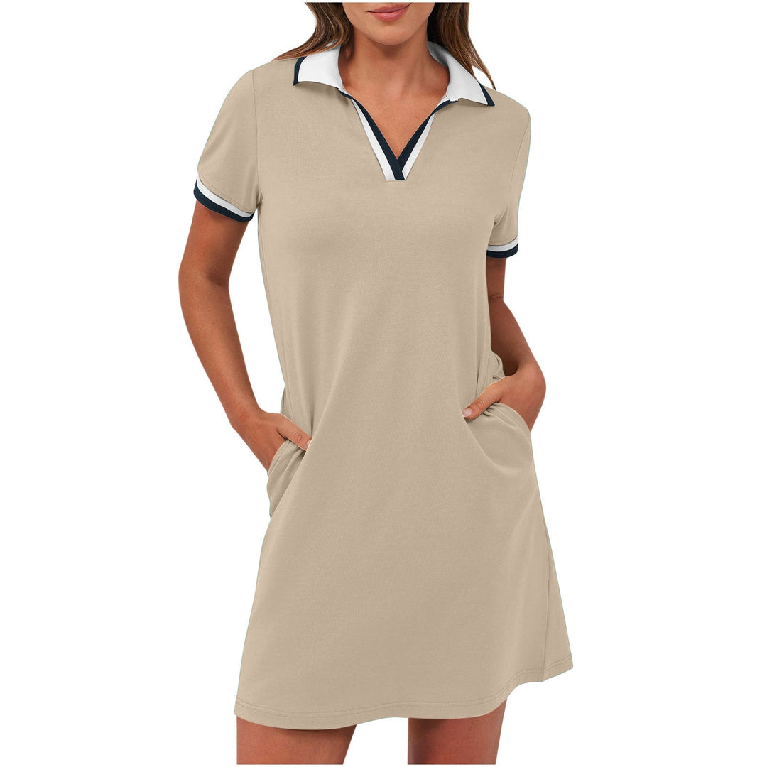Ilarie | Damen Polokleid Kurzarm A-Linie mit Taschen - Khaki - Image 1