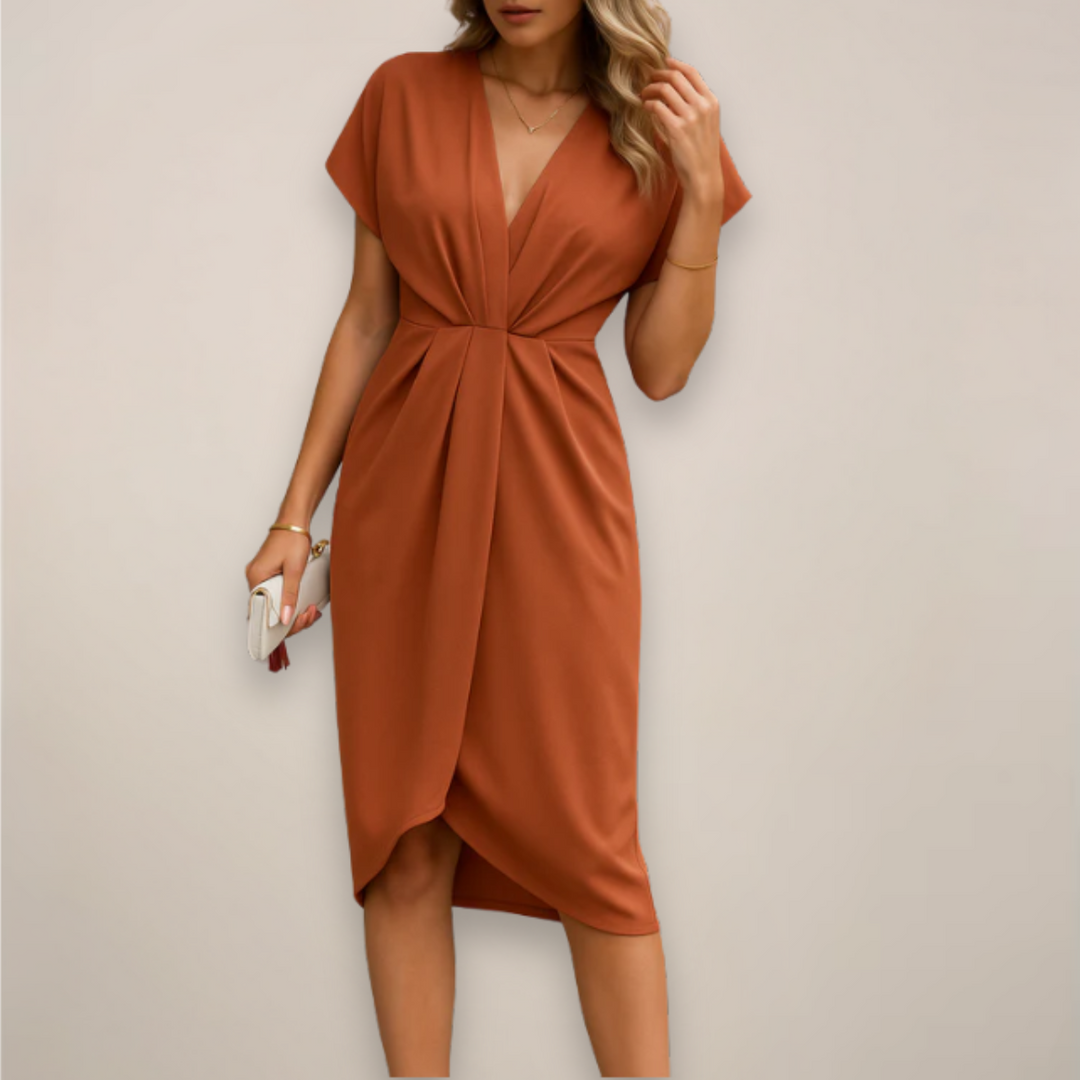 Ilka | Damen Midikleid V-Ausschnitt Knoten Seitenschlitz - Black - Image 3