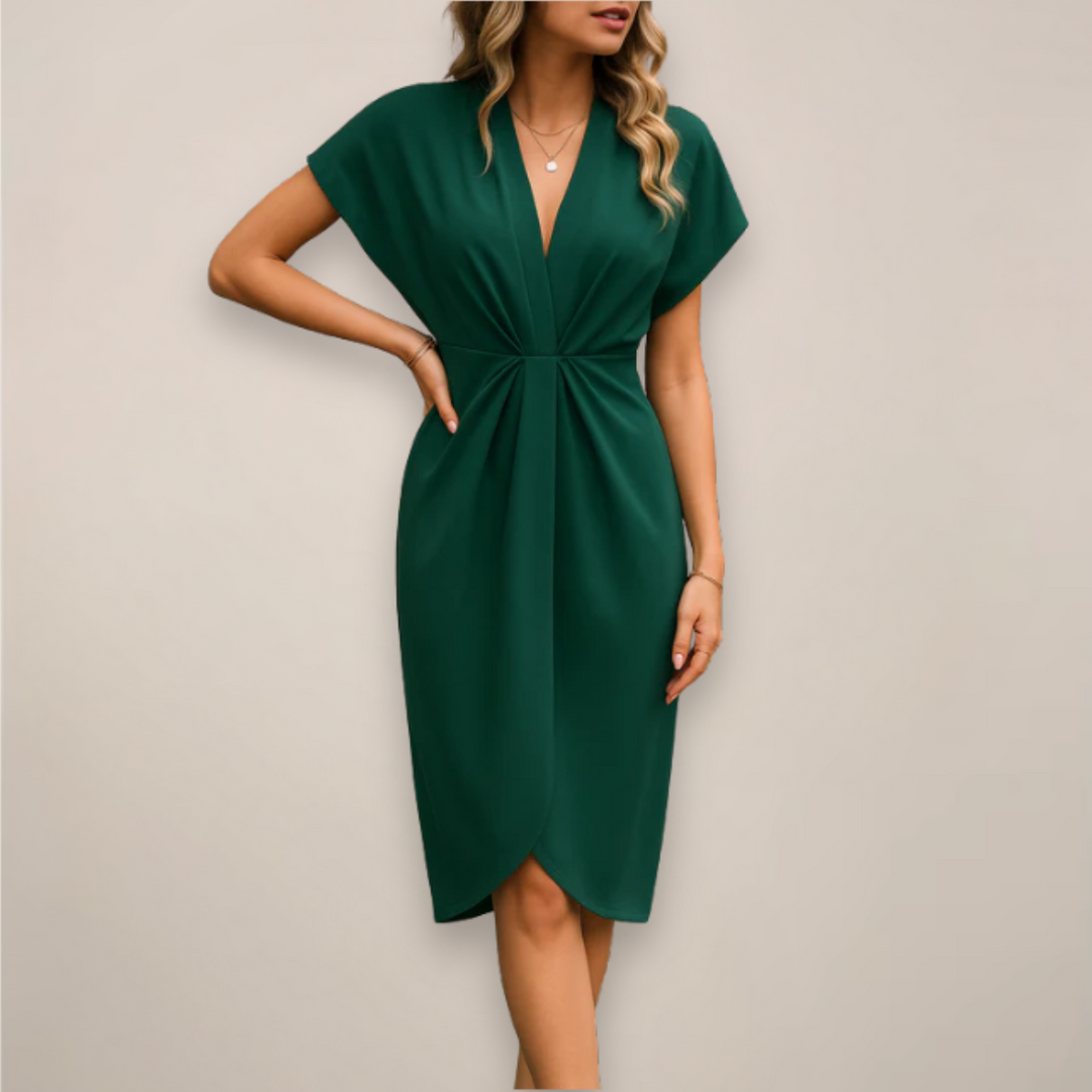 Ilka | Damen Midikleid V-Ausschnitt Knoten Seitenschlitz - Black - Image 4