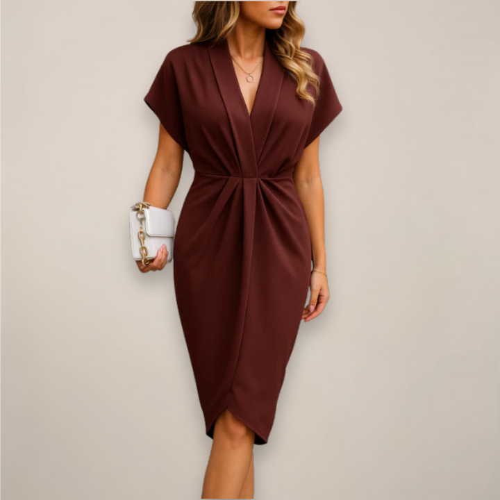 Ilka | Damen Midikleid V-Ausschnitt Knoten Seitenschlitz - Black - Image 5