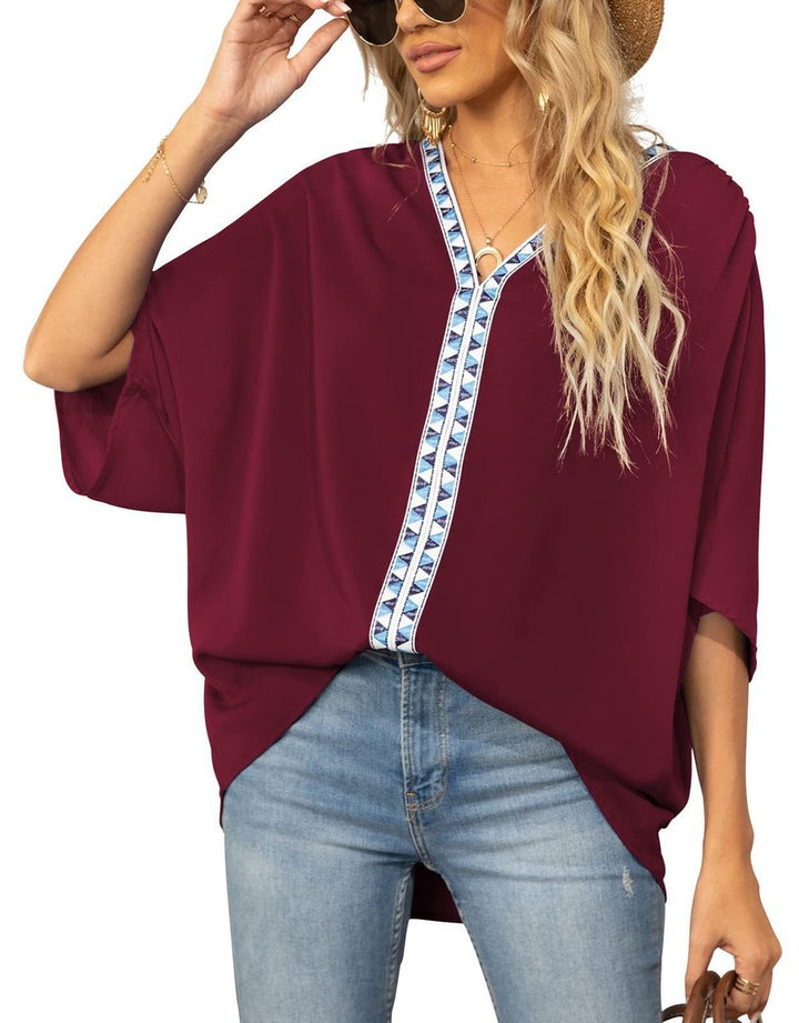 Ilka | Damen Oversized Tunika V-Ausschnitt Stickerei - White - Image 10