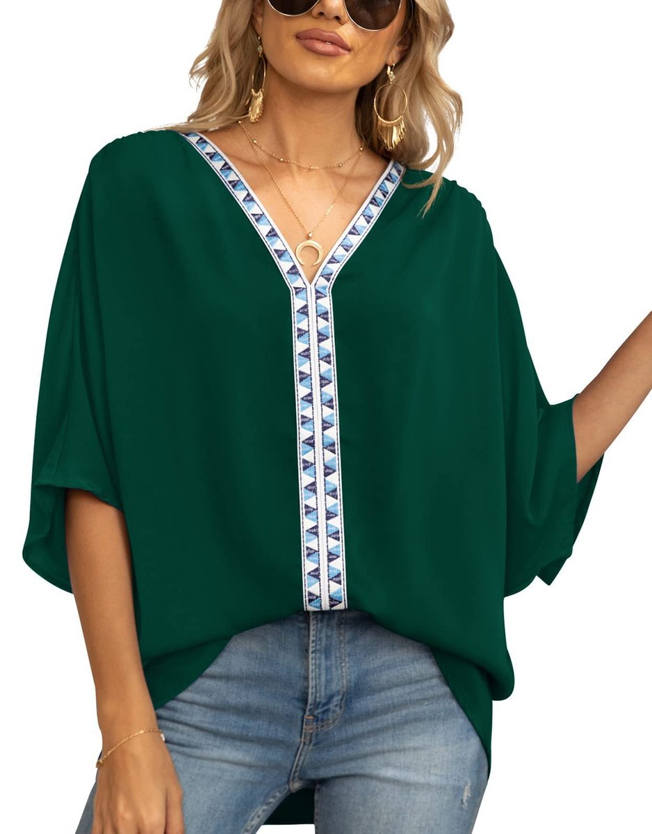 Ilka | Damen Oversized Tunika V-Ausschnitt Stickerei - White - Image 11