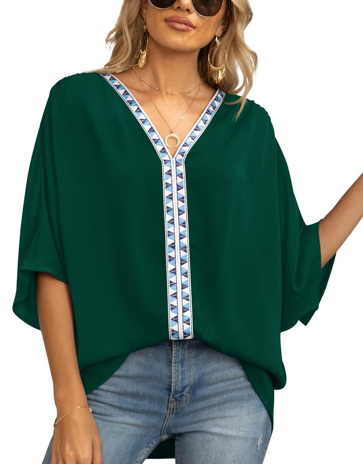 Ilka | Damen Oversized Tunika V-Ausschnitt Stickerei - White - Image 11