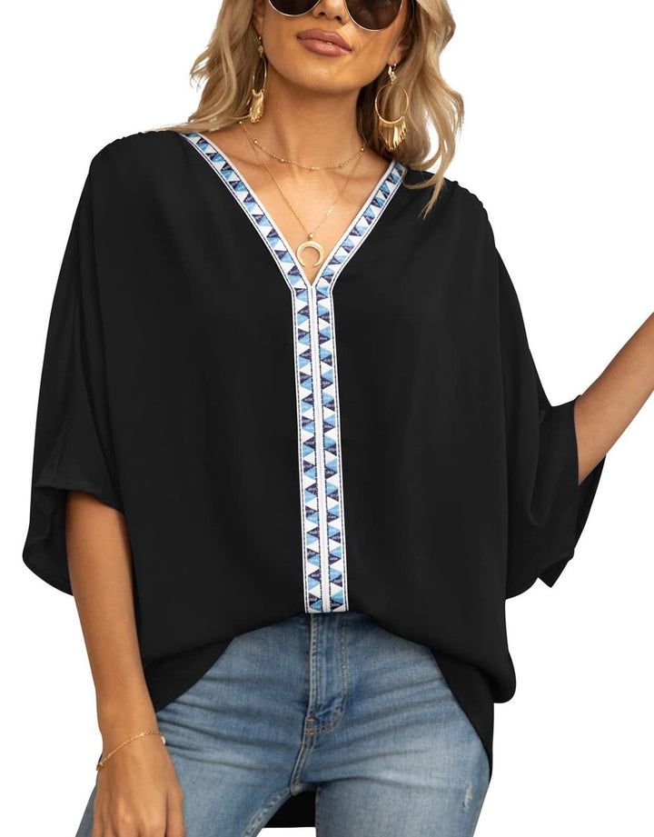 Ilka | Damen Oversized Tunika V-Ausschnitt Stickerei - White - Image 3