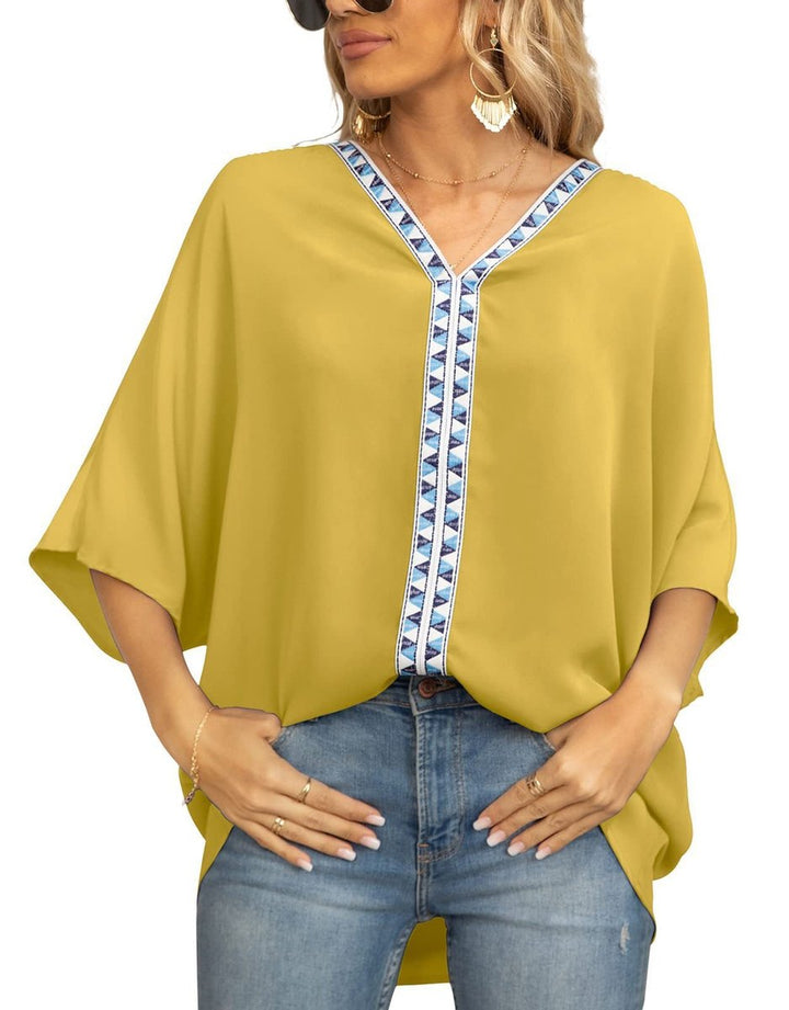 Ilka | Damen Oversized Tunika V-Ausschnitt Stickerei - White - Image 4