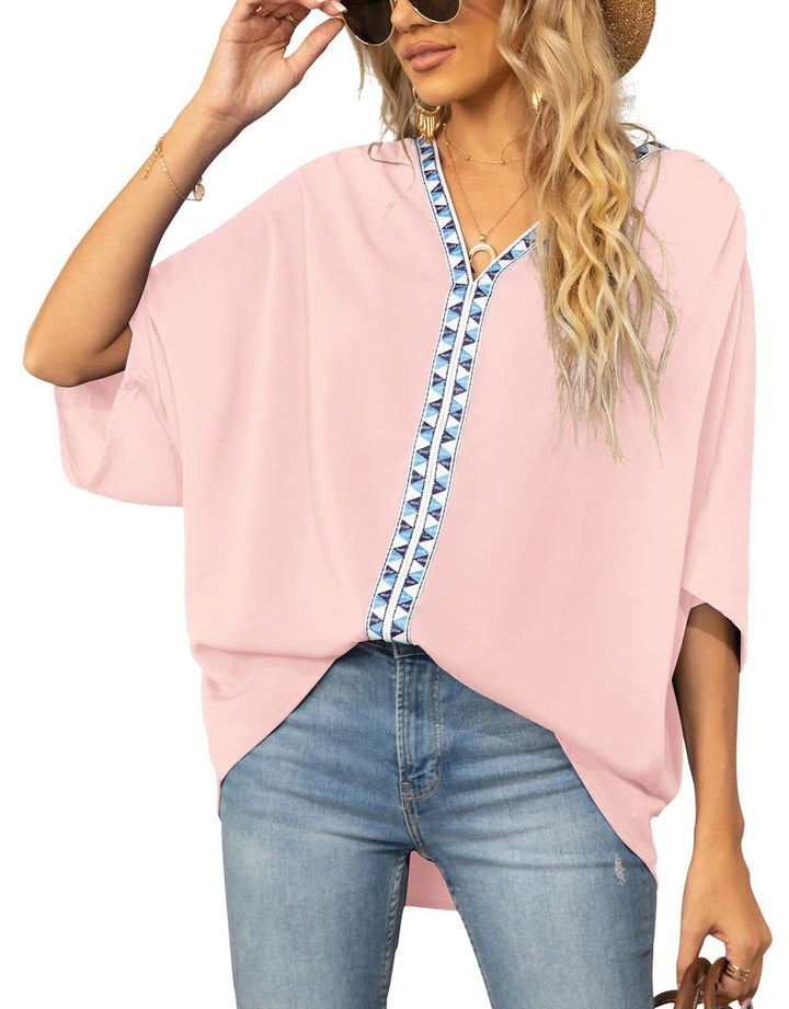 Ilka | Damen Oversized Tunika V-Ausschnitt Stickerei - White - Image 6