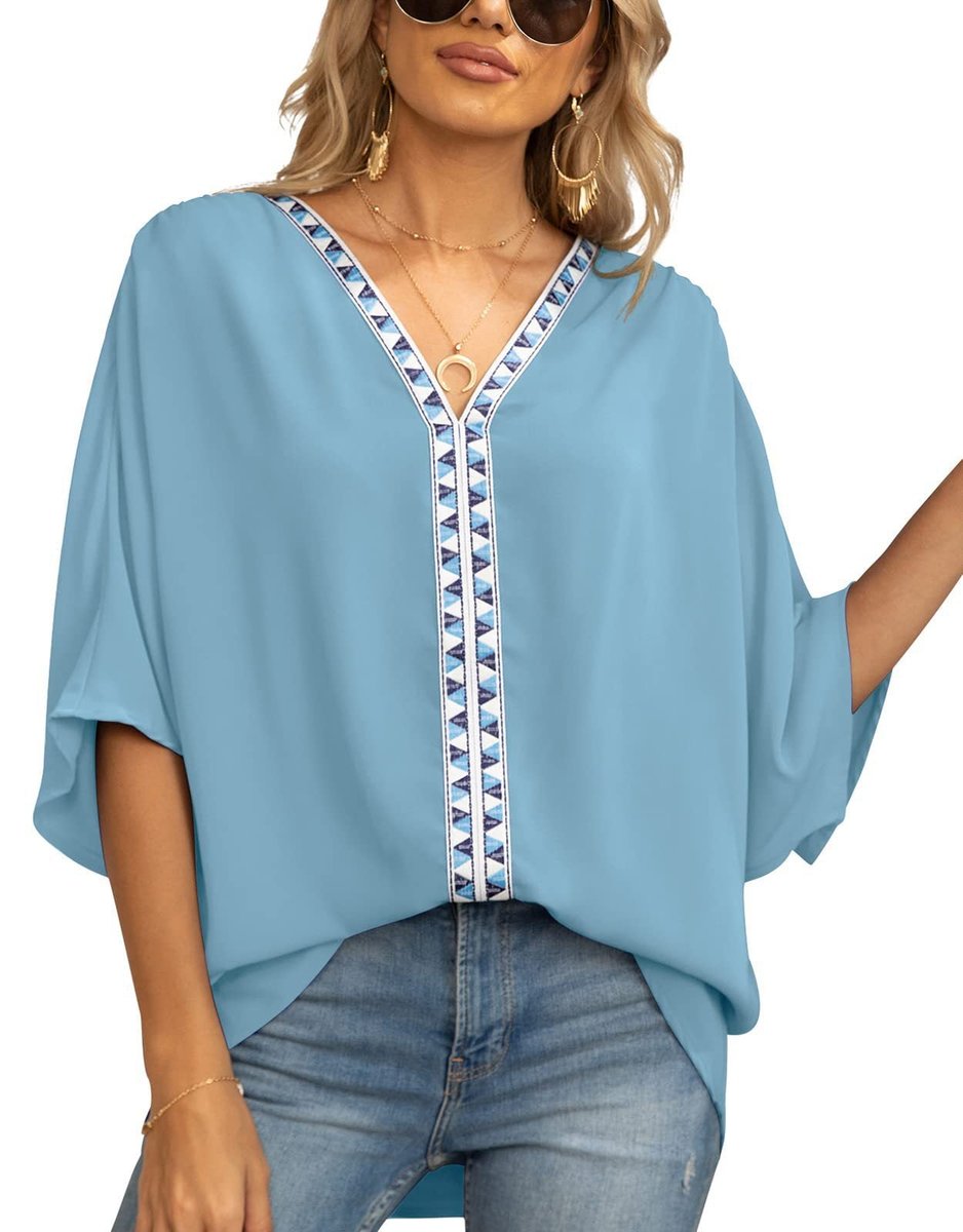 Ilka | Damen Oversized Tunika V-Ausschnitt Stickerei - White - Image 7
