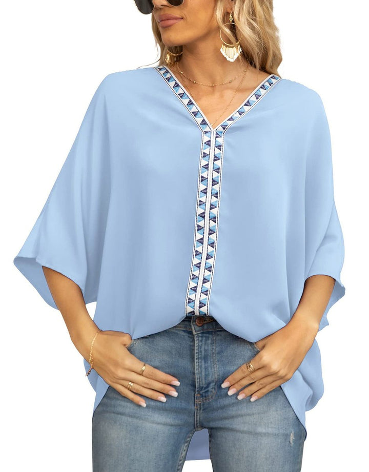 Ilka | Damen Oversized Tunika V-Ausschnitt Stickerei - White - Image 9