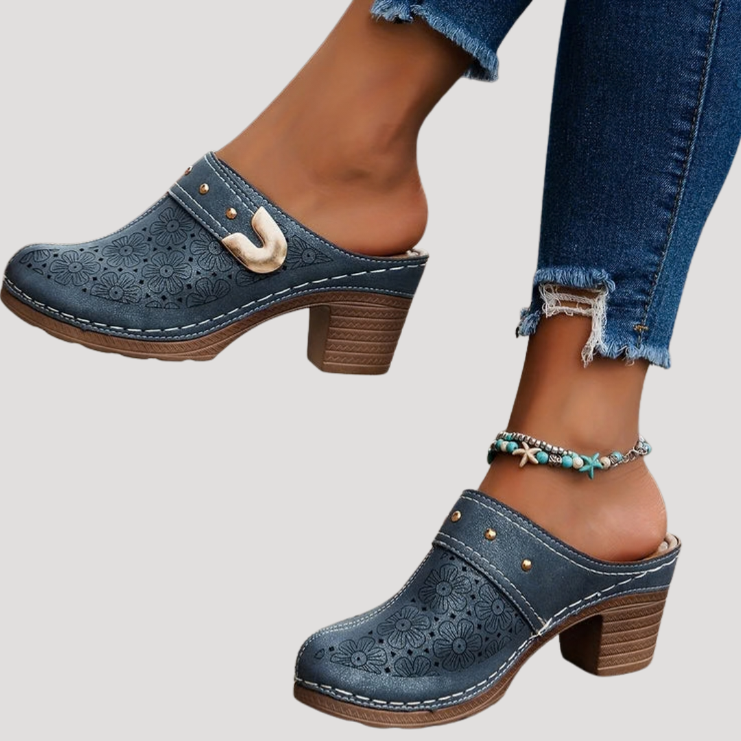 Ilka | Damen Slip-On Clogs mit Blockabsatz - Black - Image 4