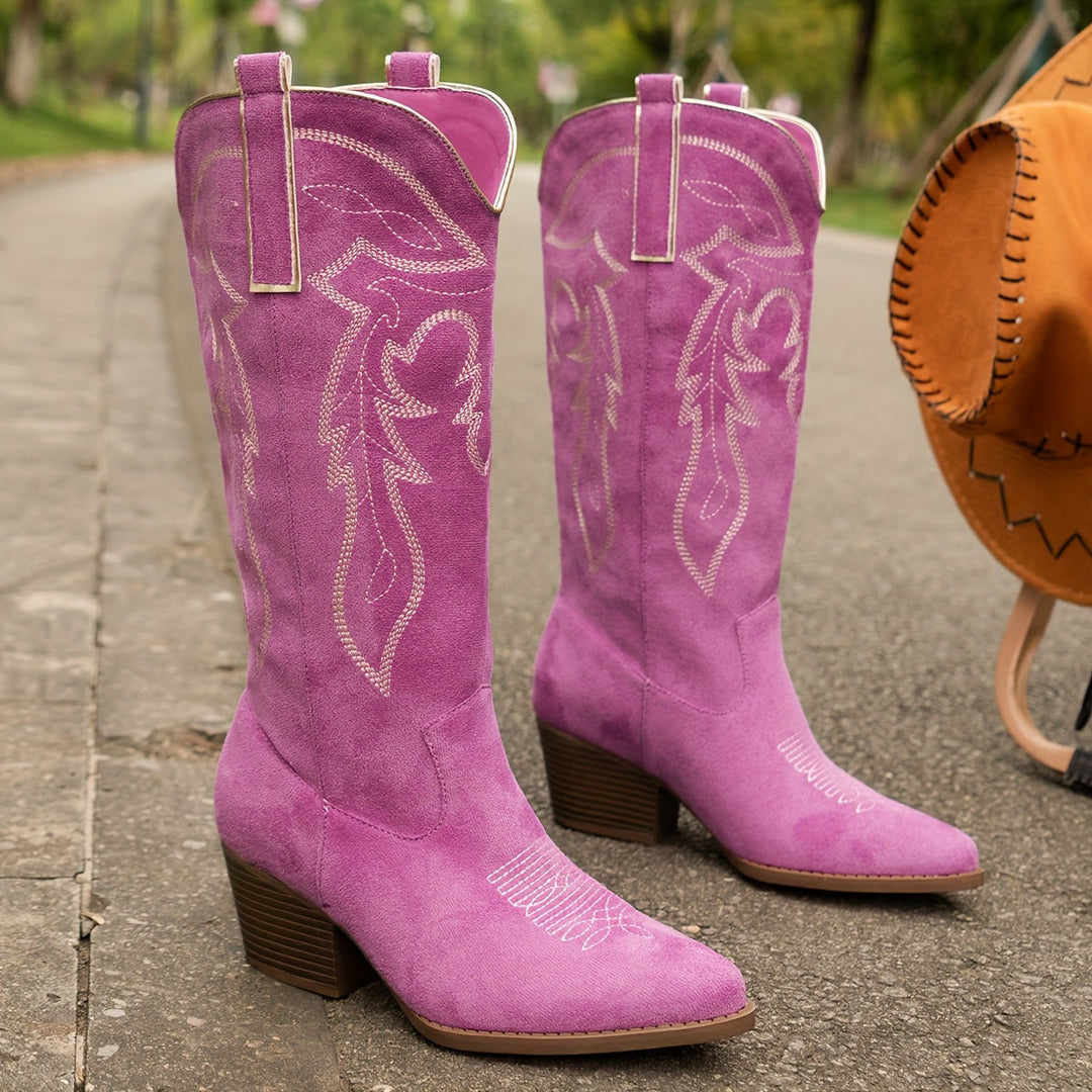 Ilka | Damen Weite Schaft Westernstiefel Kniehoch - Purple - Image 10