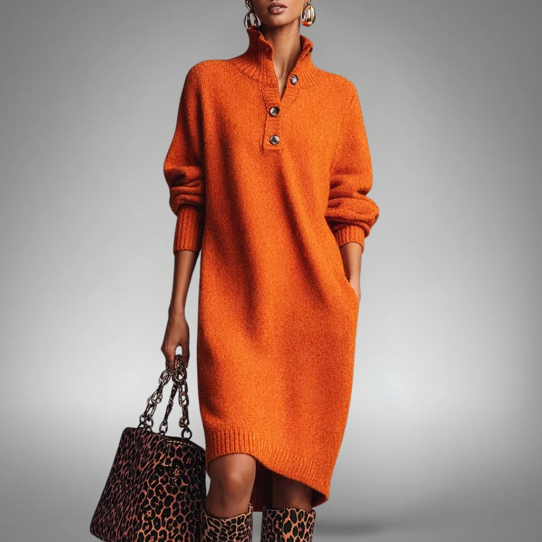 Ilmara | Damen Strickkleid Oversize Midi - Orange - Image 1
