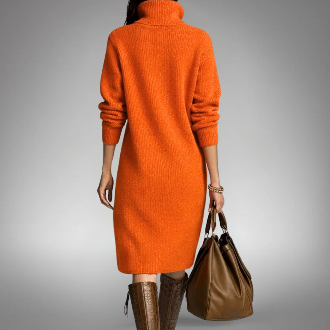 Ilmara | Damen Strickkleid Oversize Midi - Orange - Image 3