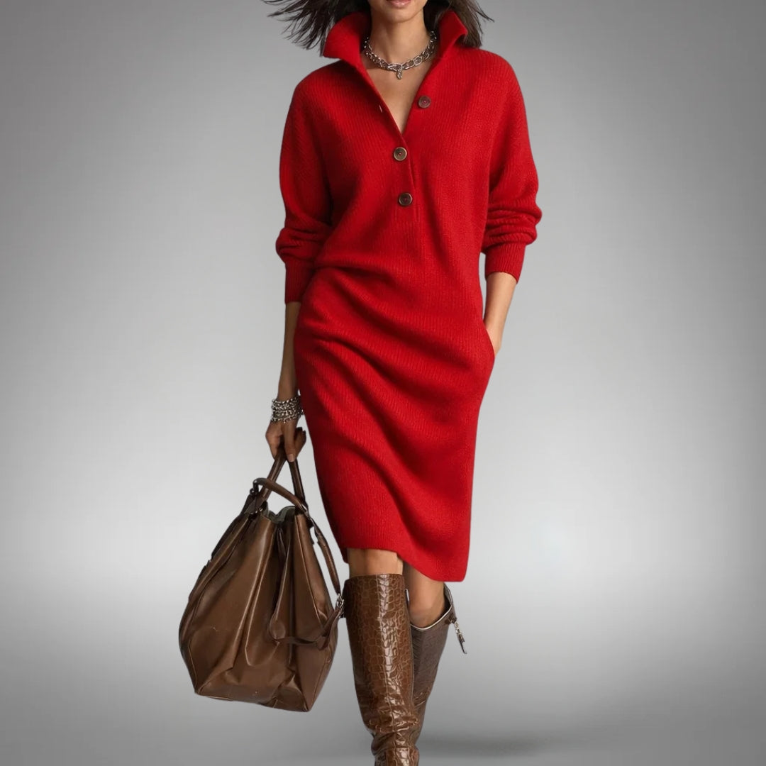 Ilmara | Damen Strickkleid Oversize Midi - Orange - Image 4