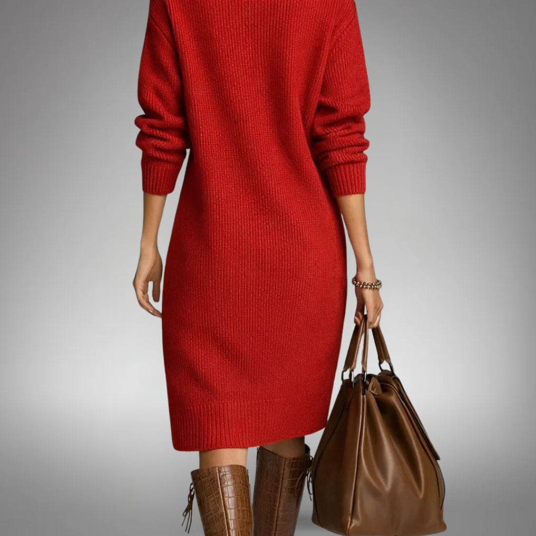 Ilmara | Damen Strickkleid Oversize Midi - Orange - Image 5