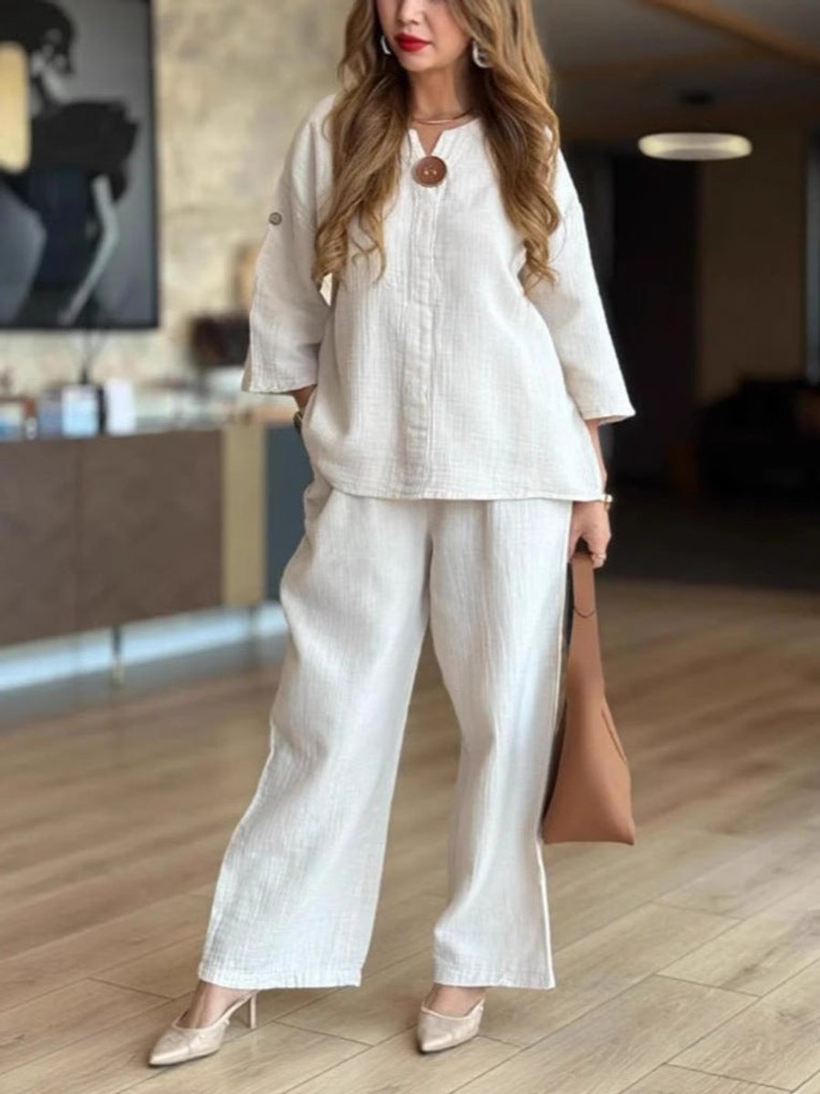 Ilona | Damen Tunika Palazzo-Hosen Zweiteiler Set - Cream - Image 6