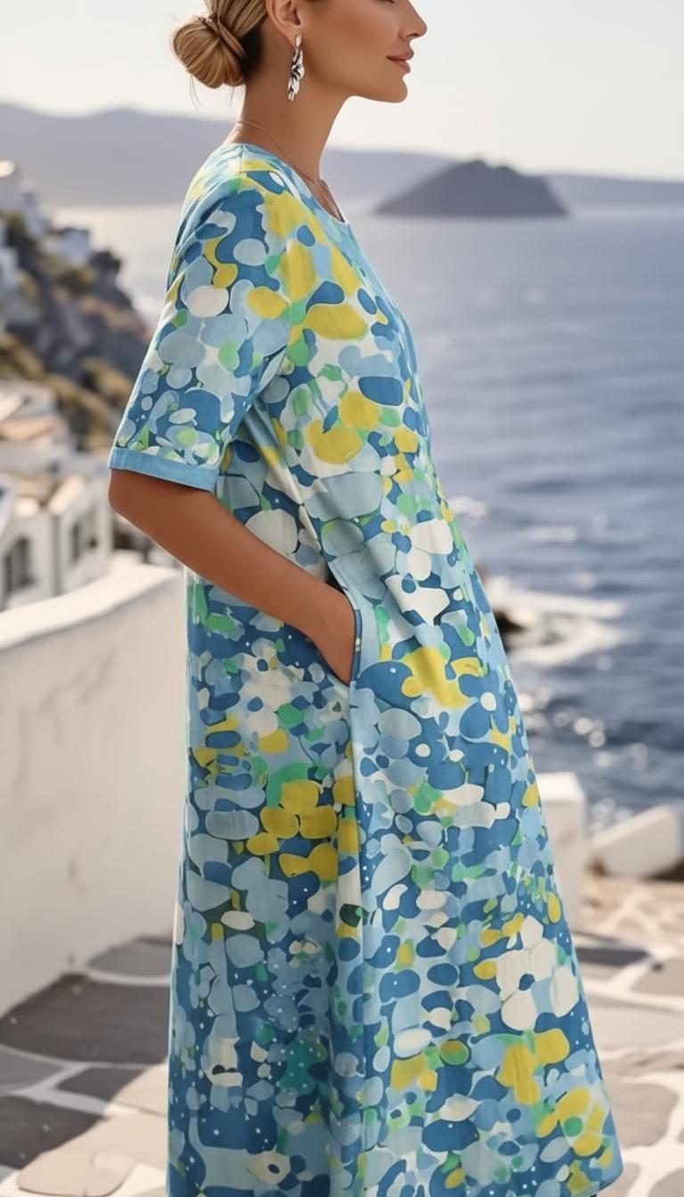 Ilonka | Damen Bedrucktes Kurzarm A-Linien Midikleid - Image 3