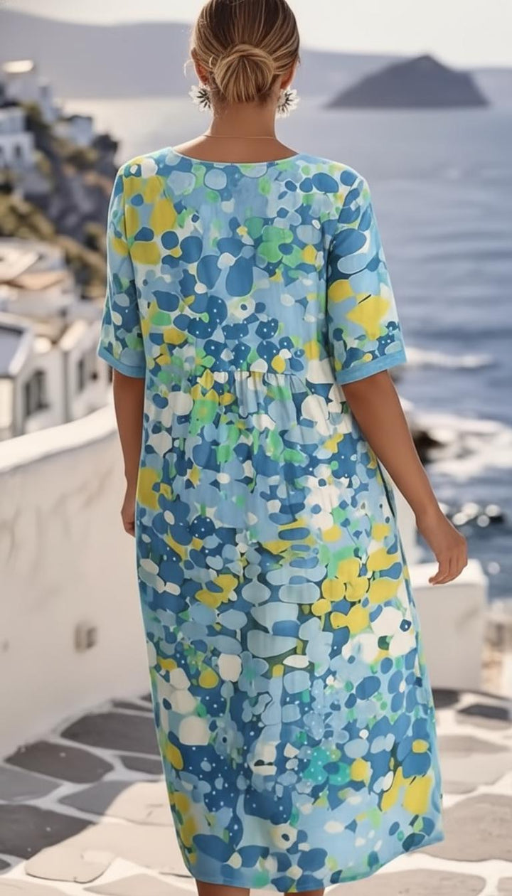 Ilonka | Damen Bedrucktes Kurzarm A-Linien Midikleid - Image 4
