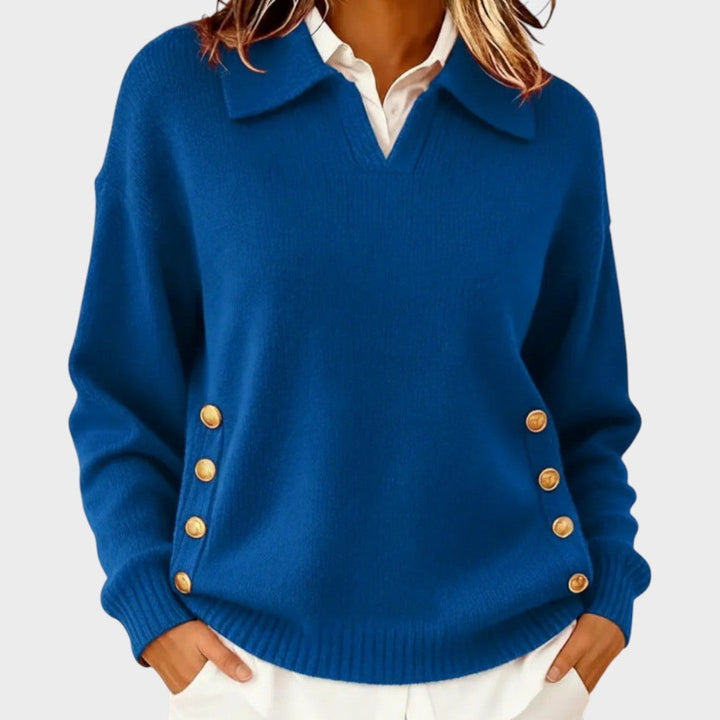 Ilvana | Damen Strickpullover mit Kragen - Brown - Image 3