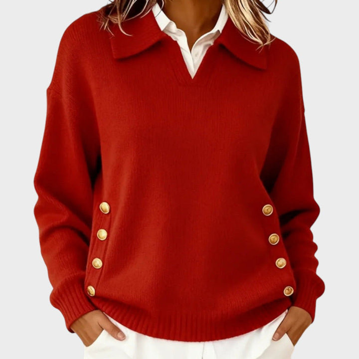 Ilvana | Damen Strickpullover mit Kragen - Brown - Image 4