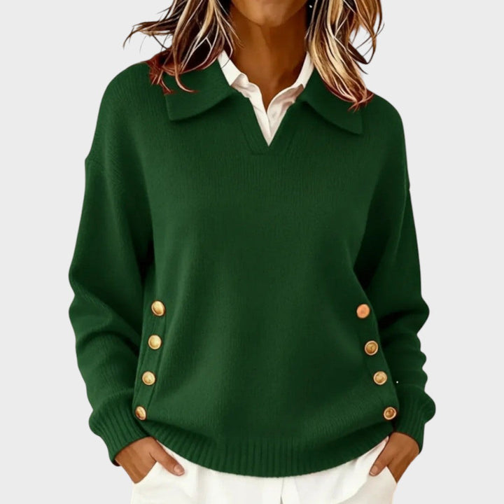 Ilvana | Damen Strickpullover mit Kragen - Brown - Image 5