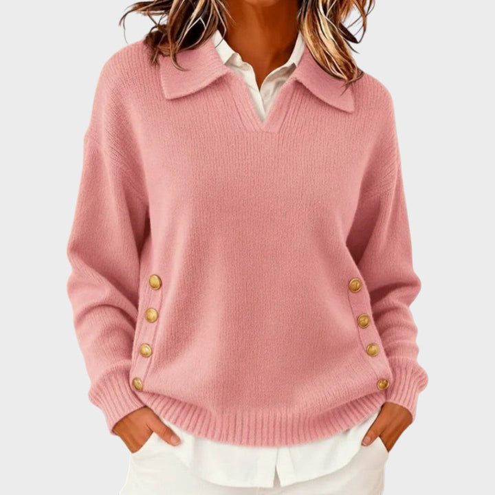 Ilvana | Damen Strickpullover mit Kragen - Brown - Image 6