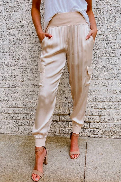 Ilvara | Damen High Waist Cargohose mit Taschen - Champagne - Image 1
