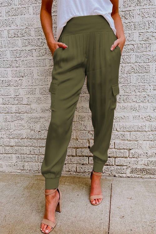 Ilvara | Damen High Waist Cargohose mit Taschen - Champagne - Image 2