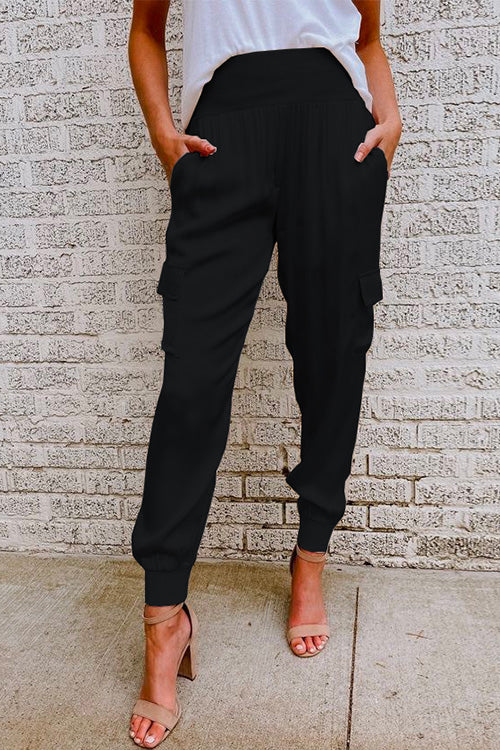 Ilvara | Damen High Waist Cargohose mit Taschen - Champagne - Image 3