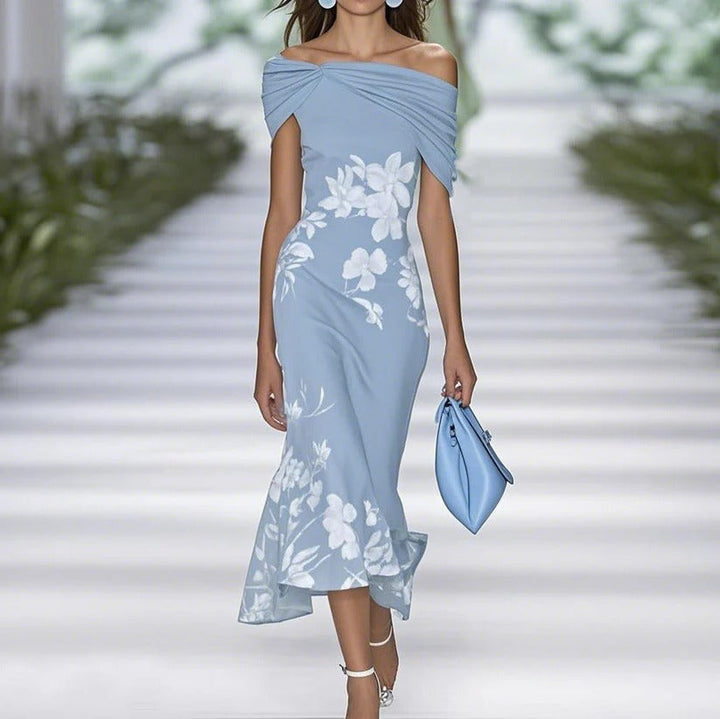 Noelle | Damen Off-Shoulder Midikleid mit Blumenmuster, figurbetont