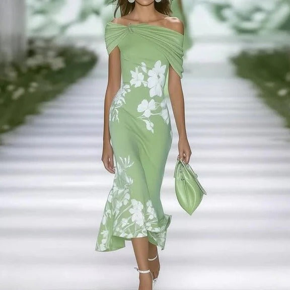 Noelle | Damen Off-Shoulder Midikleid mit Blumenmuster, figurbetont
