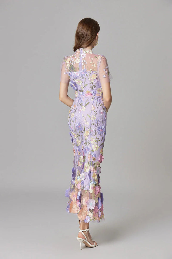 Aurelia | Damen Maxikleid mit 3D Blumenstickerei, ärmellos festlich