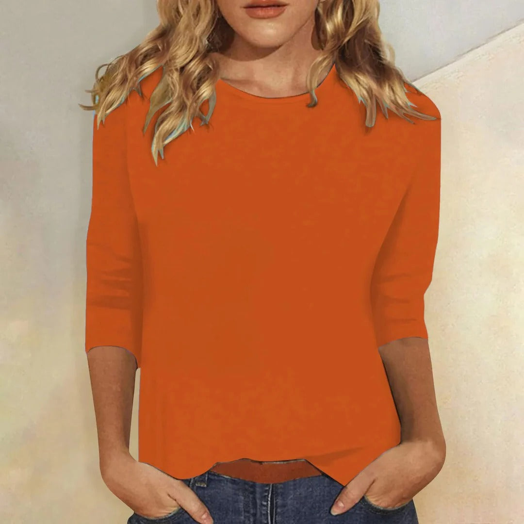 Mia | Damen Langarmshirt Rundhals, einfarbiges Basic-Shirt