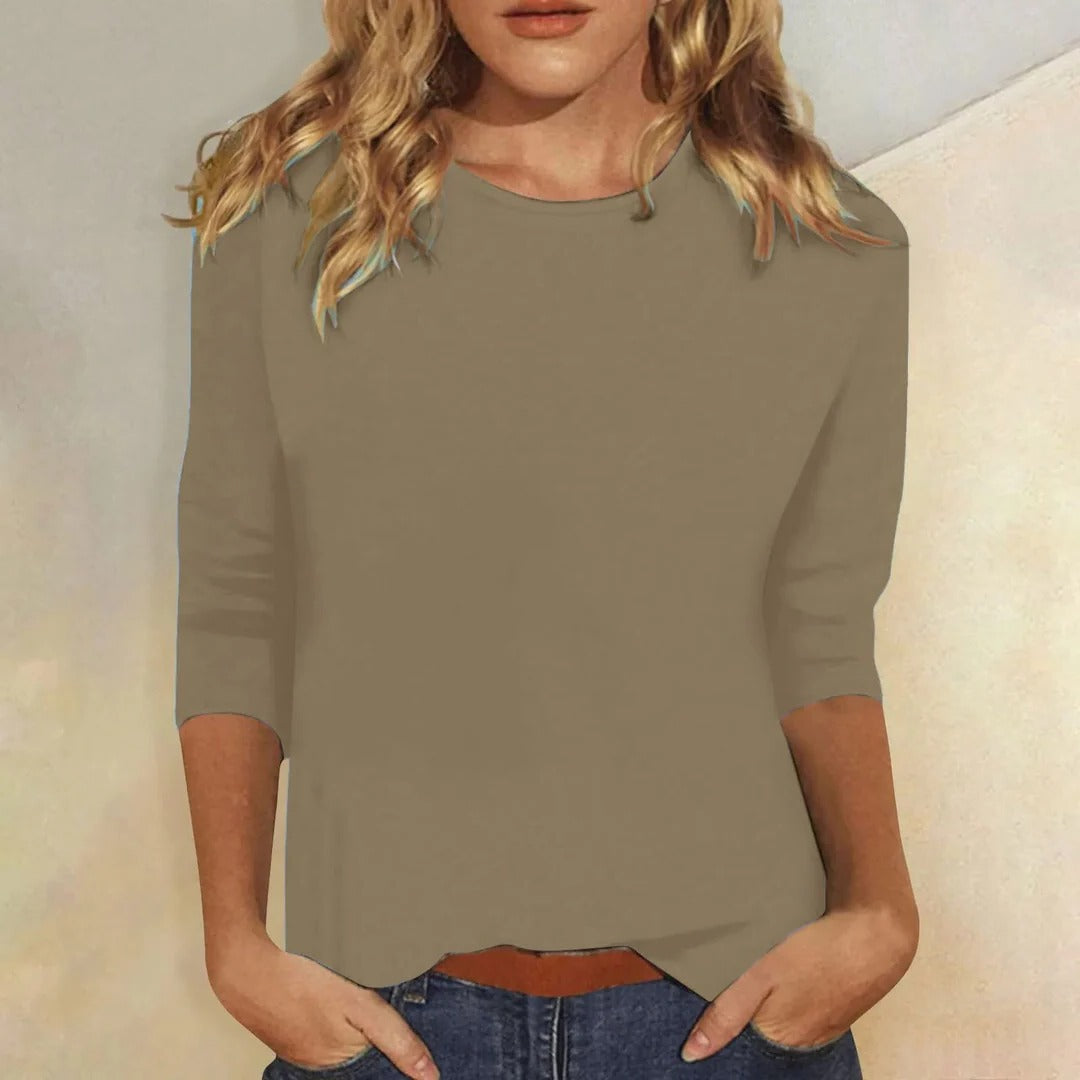 Mia | Damen Langarmshirt Rundhals, einfarbiges Basic-Shirt