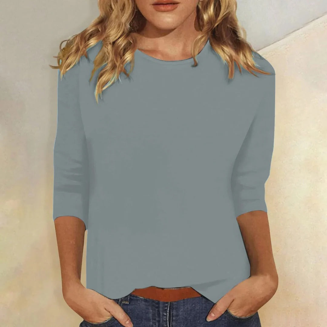 Mia | Damen Langarmshirt Rundhals, einfarbiges Basic-Shirt