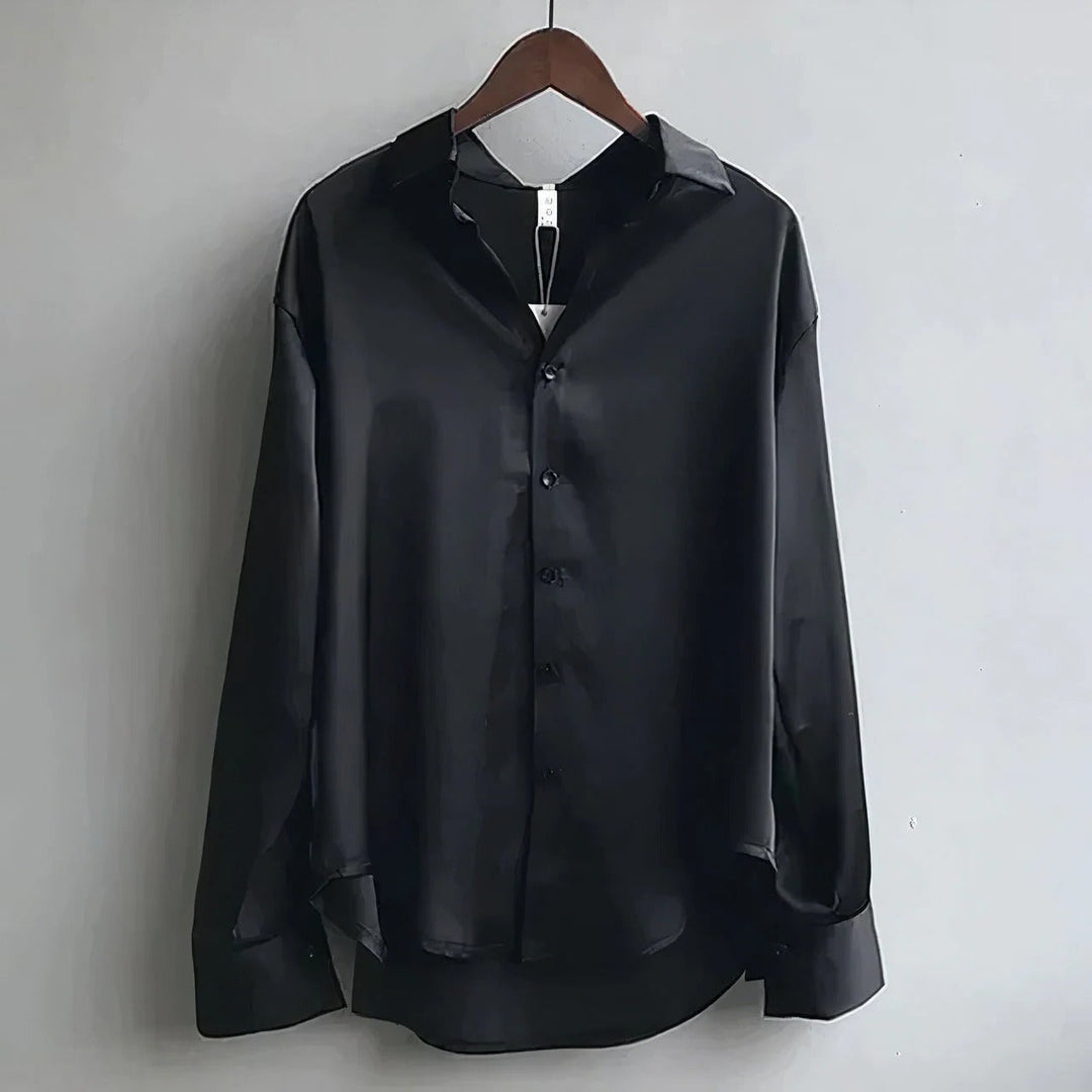 Jenna | Damen Satin Bluse, Langarm Hemdbluse elegant glänzend