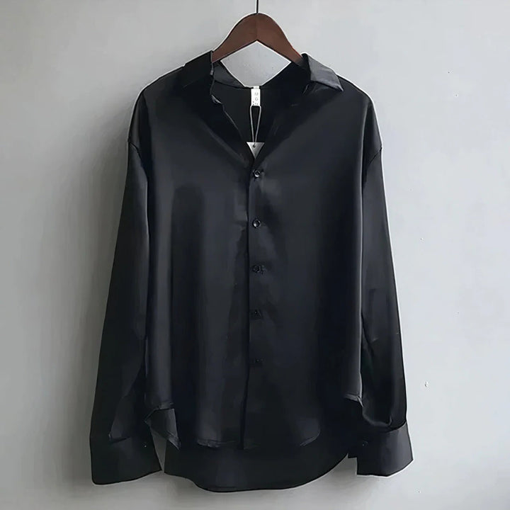 Jenna | Damen Satin Bluse, Langarm Hemdbluse elegant glänzend