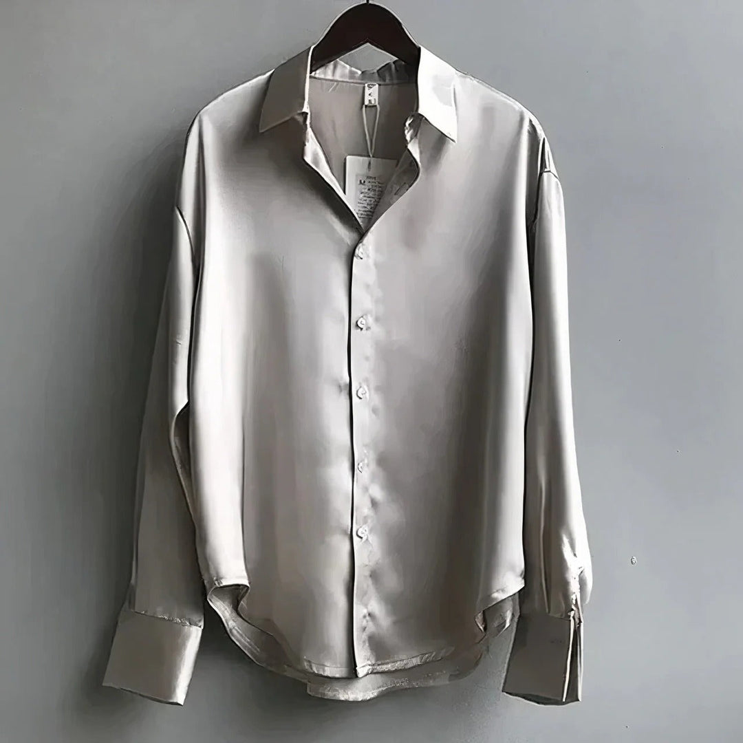 Jenna | Damen Satin Bluse, Langarm Hemdbluse elegant glänzend