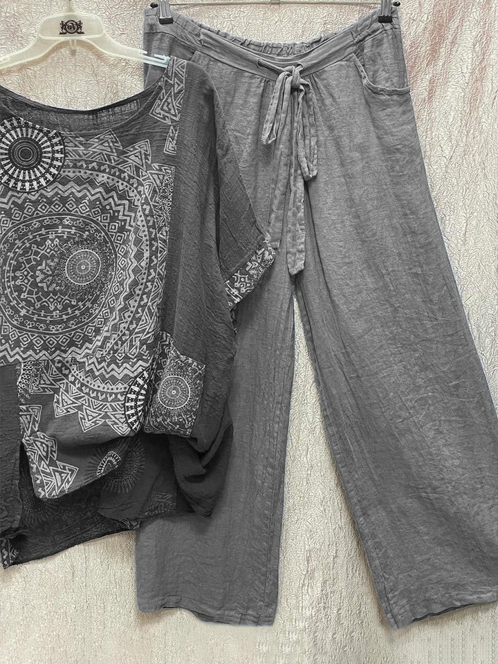 Sahara | Damen Zweiteiler Hose Set, Mandala Print Rundhals Sommer