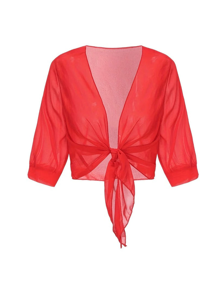 Luna | Damen Kimono Bluse zum Binden, offene Strickjacke Sommer