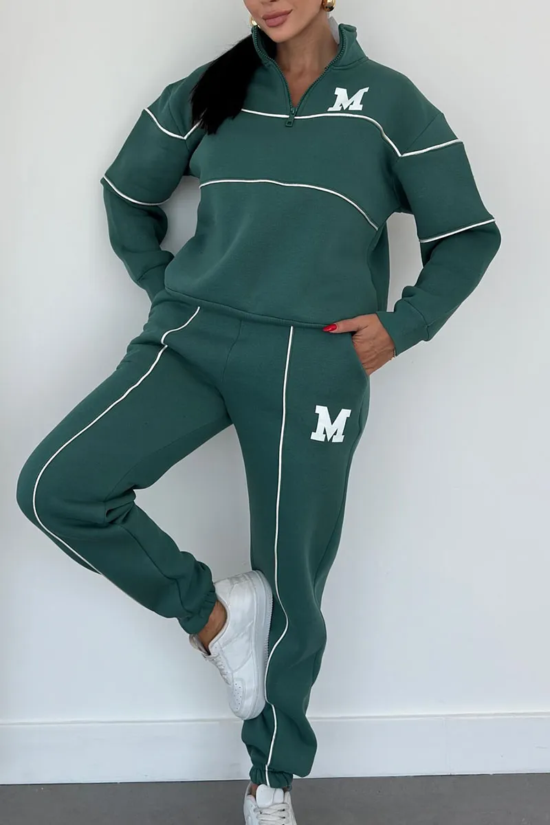 Sara | Damen Trainingsanzug Set Zip Stehkragen Streifen